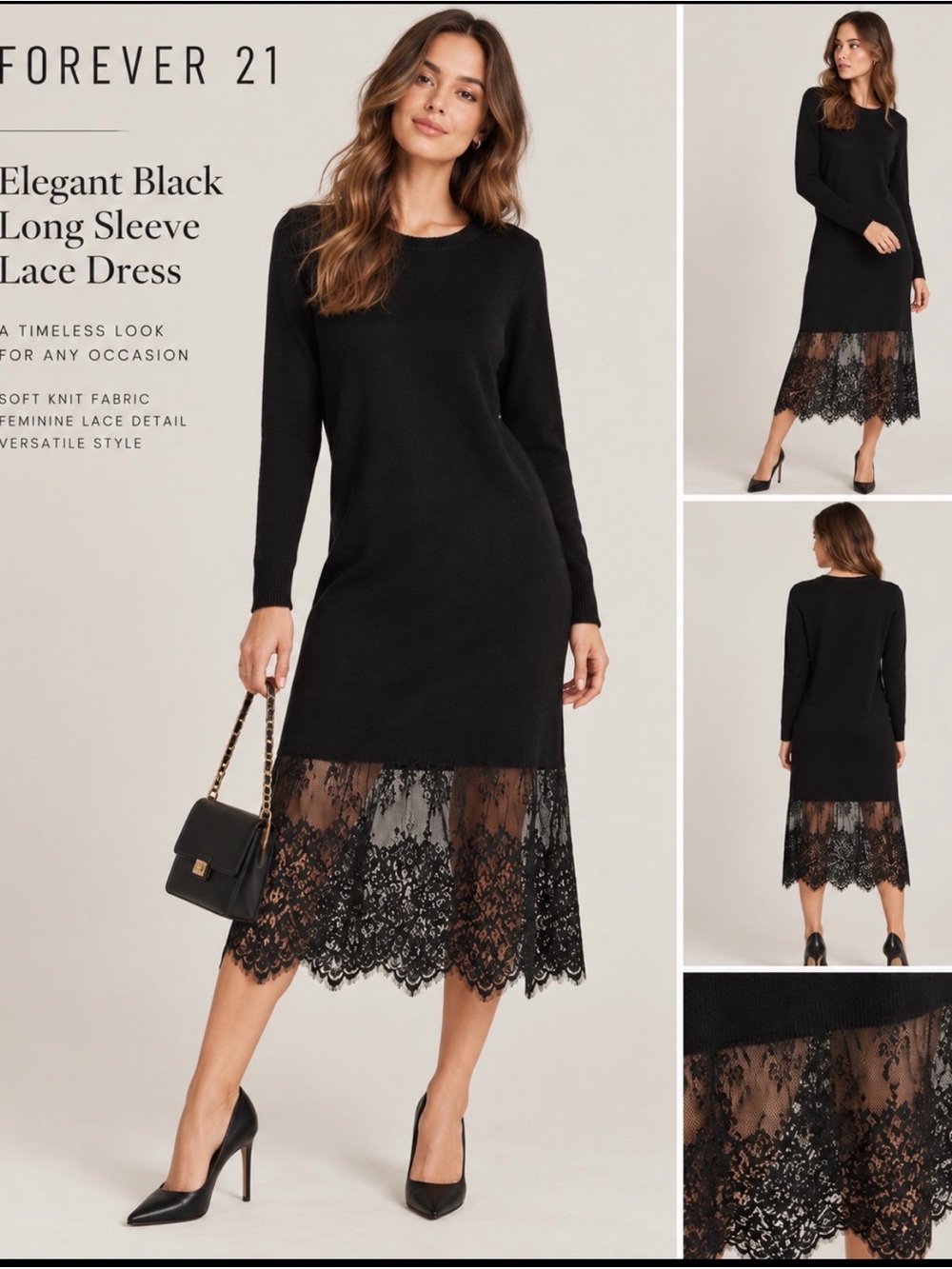 Elegant Black Long Sleeve Lace Dress